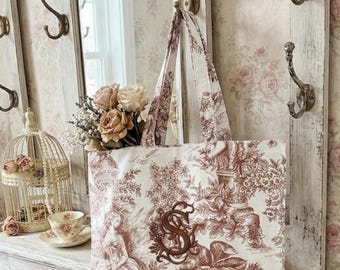 Sac tote-bag en toile de jouy brodé personnalisé monogramme