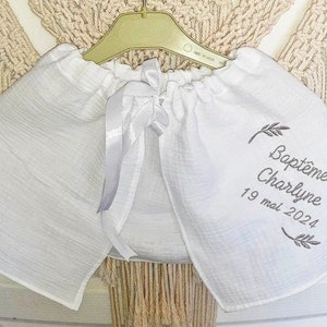 Cape de baptême légère cérémonie estivale bébé enfant brodée personnalisée prénom broderie rameaux double gaze coton blanc image 1