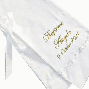 Personalized embroidered baptism scarf baby child first name linen cotton double gauze white cotton ceremonial linen
