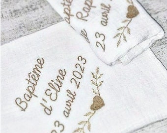 Chale etole lange de baptême double broderie personnalisée prénom coeur + parrain marraine arbre de vie recto verso