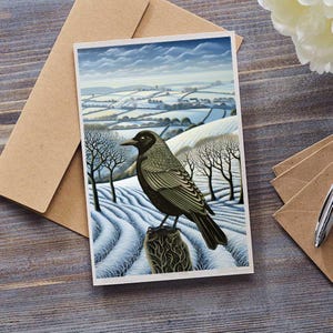 Carte de voeux | carte d'anniversaire | Carte vierge | Corbeau doré