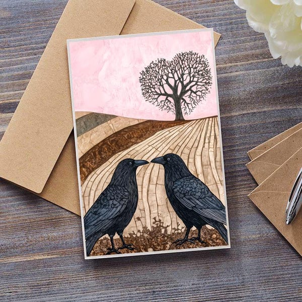 Carte de voeux Two Crows : art paysager coeur arbre