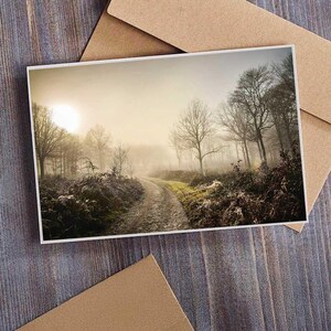 carte de voeux | carte d'anniversaire | carte d'anniversaire | Carte vierge | Paysage d'hiver « Morning Glow » avec forêt à l'aube