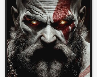 Impressão em tela emoldurada - Kratos - O Deus da Guerra