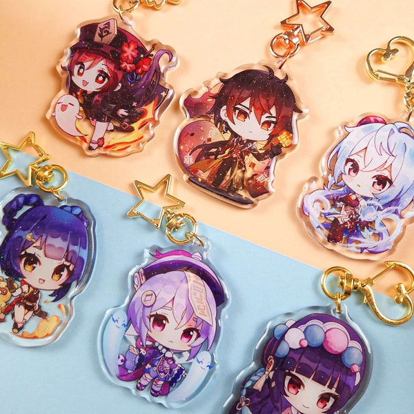 Genshin Impact 2.5'' Double-Sided Acrylic Keychain Charm Liyue (Zhongli , Hu Tao , Xiangling , QiQi , Ganyu , Yun Jin , Shenhe )