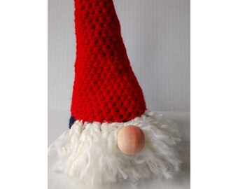 Holiday gnomes! Holiday décor; red and navy blue crocheted home accents