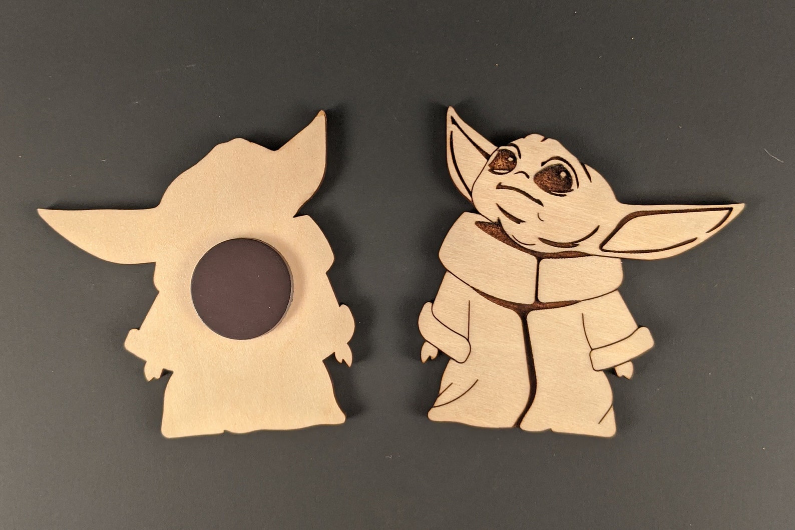 Custom Laser Cut and Engraved Baby Yoda from the Etsy