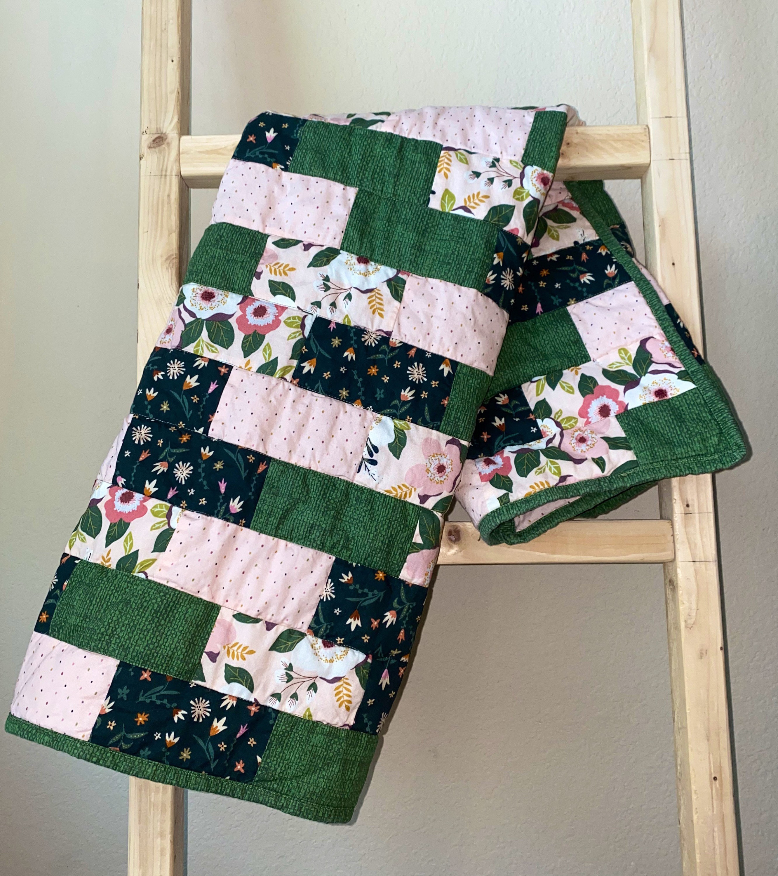Floral Baby Quilt Pink and Green Baby Blanket Etsy