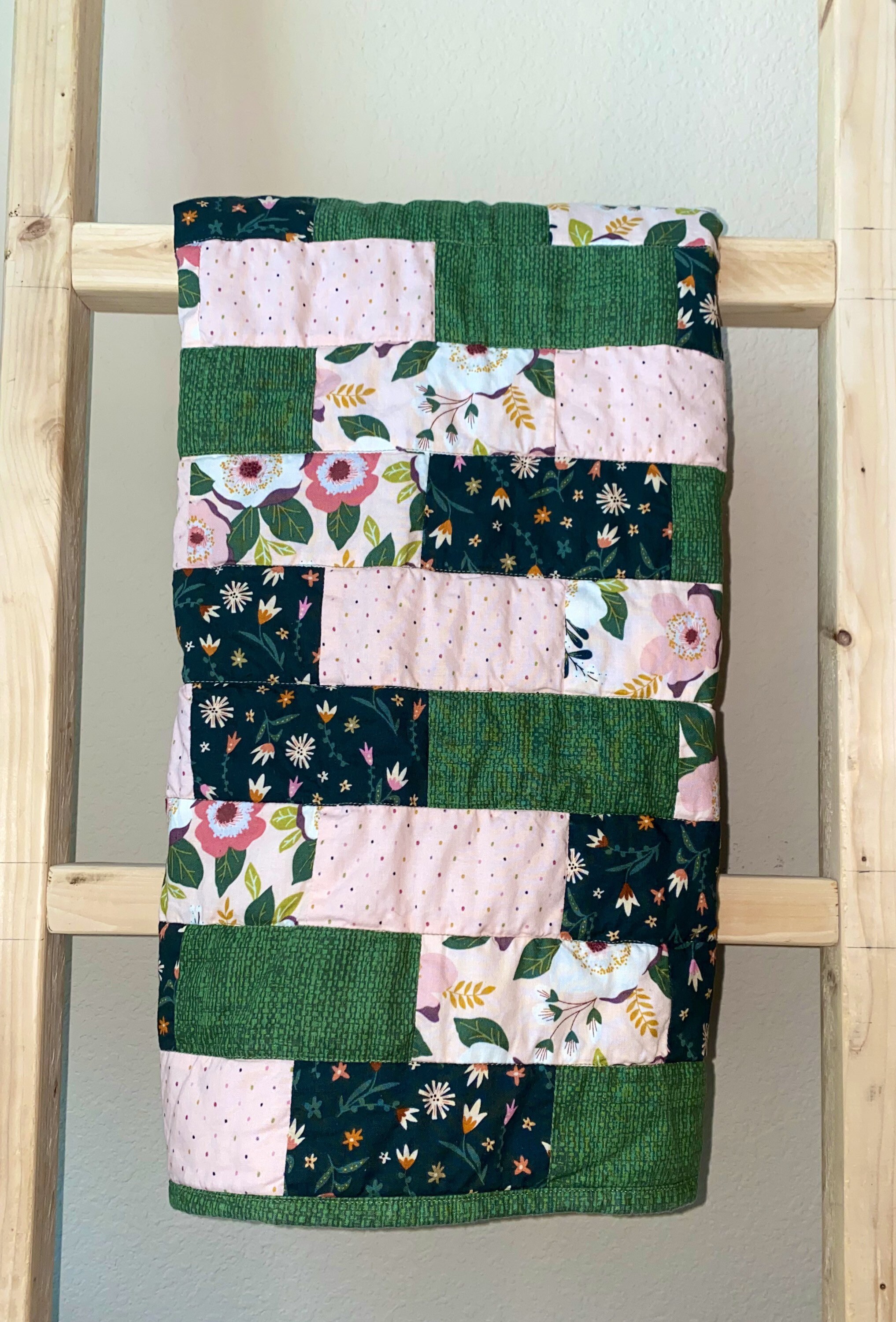 Floral Baby Quilt Pink and Green Baby Blanket Etsy