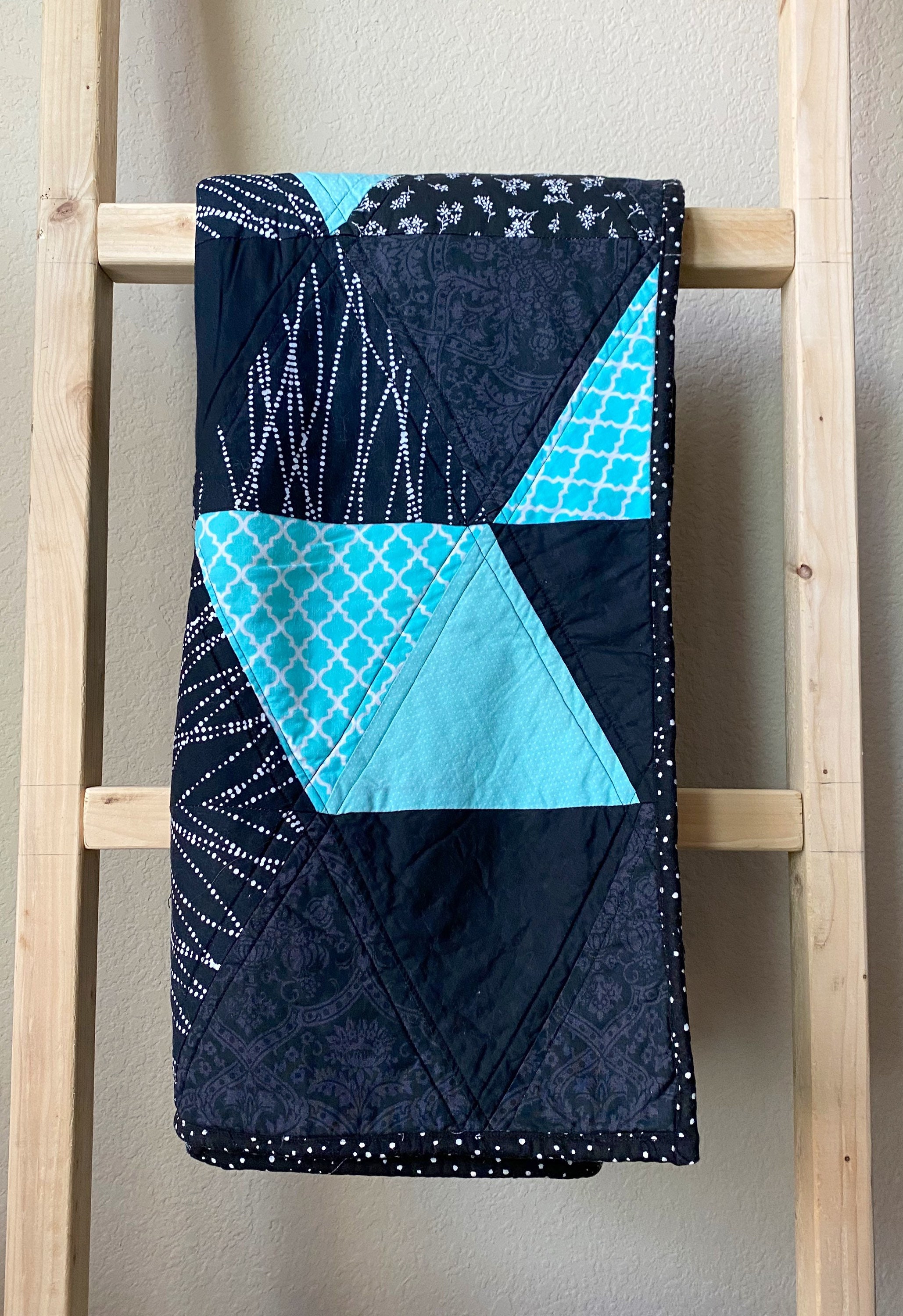 Black and mint quilt minky blanket baby quilt triangle Etsy