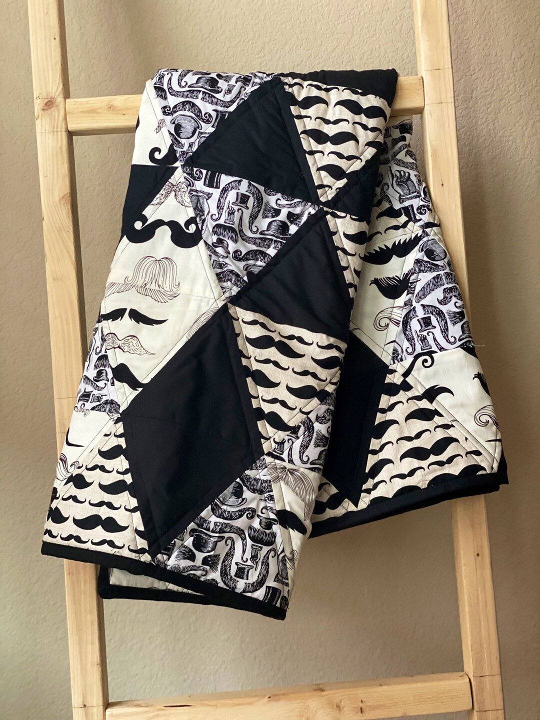 Mustache Blanket Baby Quilt Black and White Blanket Stache Etsy