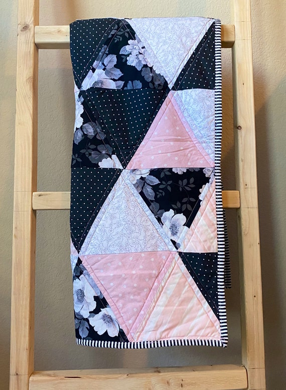 Pink and Black Baby Quilt Faux Fur Quilt Baby Blanket Etsy