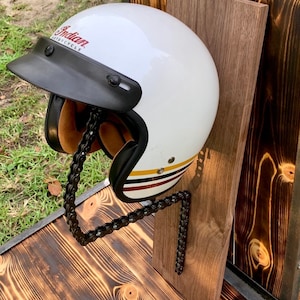Natural walnut motorcycle helmet rack