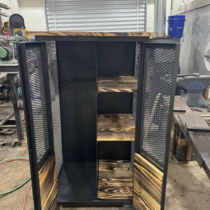 Handcrafted Wood and Metal Gun/Liquor Cabinet