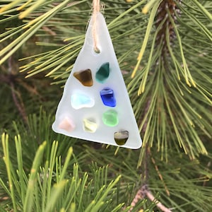 Sea Glass Christmas Tree Ornament, Recycled Sea Glass Tree Ornament
