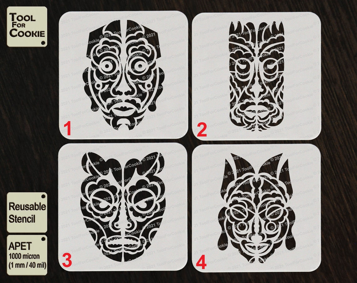 Tiki Mask Stencil Etsy