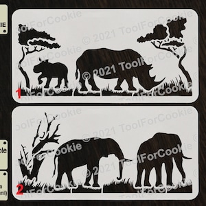 African Animals Stencil, Elephant Stencil, Rhinoceros Stencil