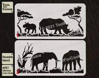 African Animals Stencil, Elephant Stencil, Rhinoceros Stencil