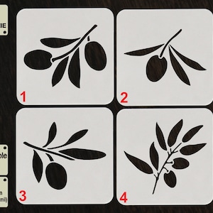 Puede incluir: Cuatro plantillas de galletas reutilizables con diseños de ramas de olivo. Las plantillas están hechas de plástico APET de 1000 micras (1 mm/40 mil).