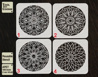 May include: Four white reusable stencils with intricate mandala designs. The stencils are made of 1000 micron APET plastic and are labeled 1 through 4.