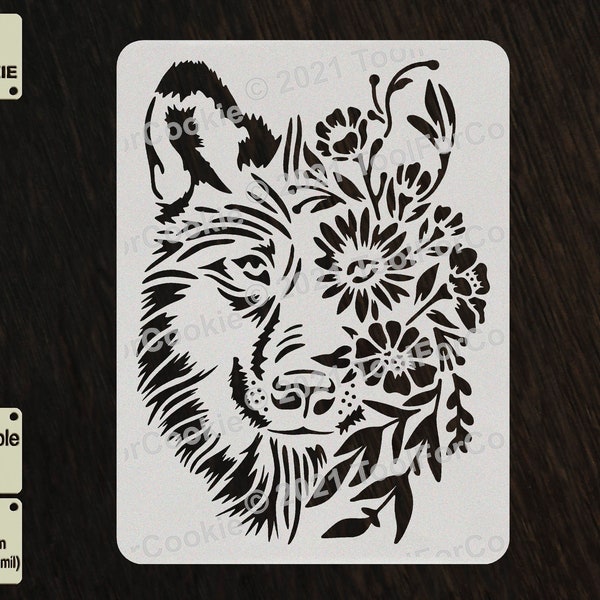 Pochoir loup floral, pochoir loup