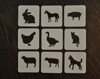 Animal Stencil, 9 pieces, Rabbit Stencil, Horse Stencil, Pig stencil, Cat Stencil, Sheep Stencil