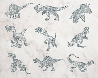 Dino Dinosaur SVG Bundle. Triceratops, Tyrannosaurus, Ankylosaurus, Velociraptor, Raptor. Jurassic period silhouettes SVG, png, eps.