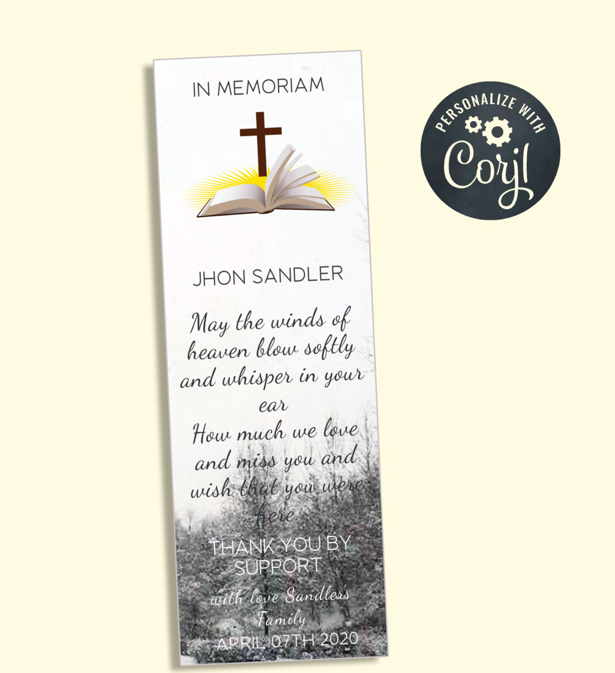 In memoriam card a bookmark funeral prayer card in memoriam Etsy