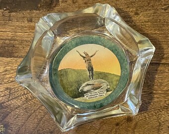 Vintage Mohawk Park Trail Glass Ashtray Souvenir Travel Memorabilia Hexagon Tobacciana