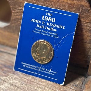 1980 John F. Kennedy Half Dollar Double Dated 1960-1980 24KT Gold Covered Coin Uncirculated