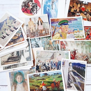 Reproductions of paintings by famous artists on vintage postcards set of 30 - Unused Postcards - Photo illustration of art objects - USSR