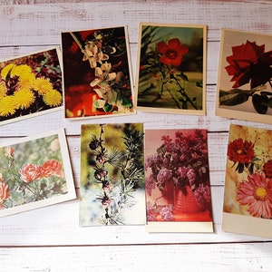 Flores em cartões postais vintage conjunto de 8 - Cartão soviético anos 70-80 - Decoração floral - Flores no cartão postal - Cartões comemorativos