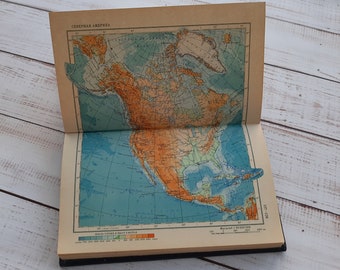 50er Jahre Vintage Weltatlas - Alte Weltkarte - Sowjetunion, Landkarte Europa Amerika Australien UdSSR - Sowjetunion geometrisch
