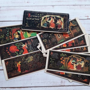 Vasilisa die Schöne auf Vintage Postkarten set von 16 Stück - Kinderpostkarten mit Illustrationen aus Märchen - Palekh Kunst