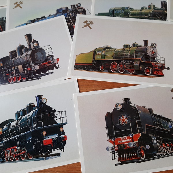 Lot de 16 cartes postales anciennes, locomotives à vapeur et monuments historiques - locomotives à vapeur de collection - cartes postales soviétiques - fabriquées en URSS