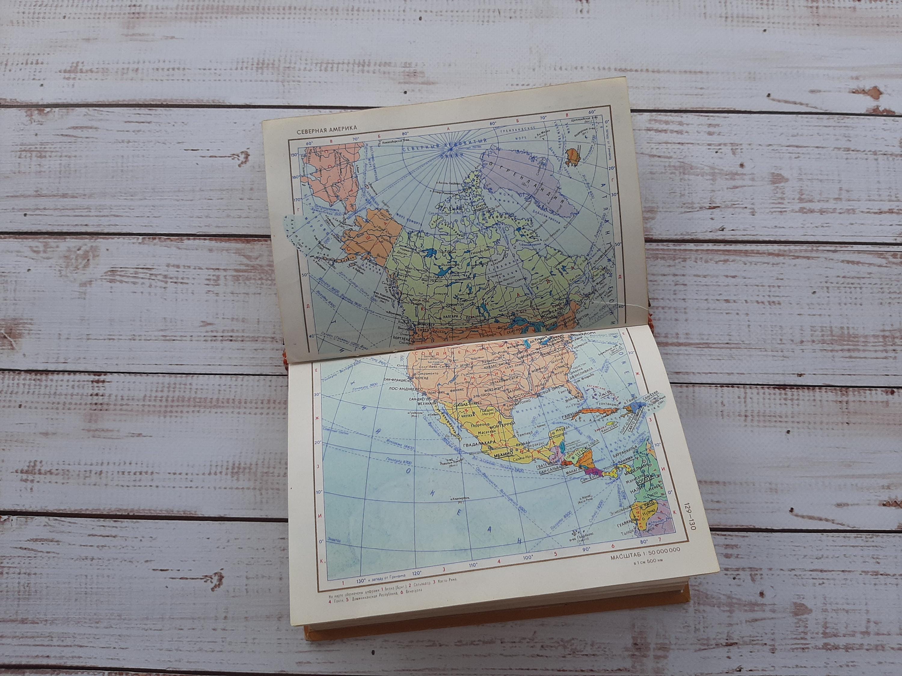 Vintage atlas of the world - Old World Map - Soviet Map of Europe, America, Australia, USSR - Soviet political physical - World map