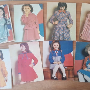 Postales vintage con patrones para coser vestidos infantiles - Guía de costura - Patrones de vestidos - Libro de corte y confección - Diagrama de patrones