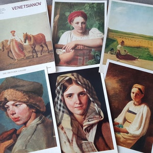 Venetsianov Reproductions of paintings of women on vintage postcards set of 16 pcs