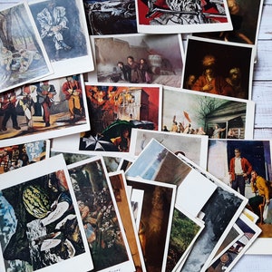 Reproductions of paintings by famous artists on vintage postcards set of 30 - Unused Postcards - Photo illustration of art objects - USSR