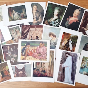 Femmes sur des cartes postales anciennes, lot de 23 pièces - Reproductions de peintures d'artistes soviétiques et européens des années 60-80 - portraits de femmes