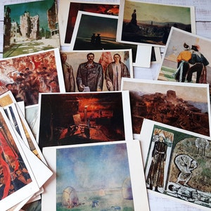 Reproductions of paintings by famous artists on vintage postcards set of 30 - Unused Postcards - Photo illustration of art objects - USSR