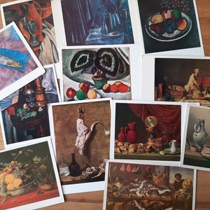 Lot de 12 cartes postales anciennes natures mortes - Reproductions de peintures d'artistes soviétiques et européens