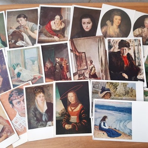 Femmes sur des cartes postales anciennes, lot de 20 pièces - Reproductions de peintures d'artistes soviétiques et européens des années 60-80