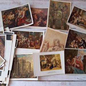 Reproductions of paintings by famous artists on vintage postcards set of 35 - Unused Postcards - Photo illustration of art objects - USSR
