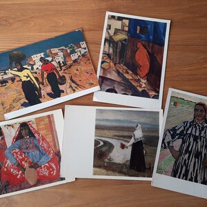 Lot de 5 femmes orientales sur cartes postales anciennes - Reproductions de peintures d'artistes soviétiques et européens des années 60-80 - Burqa - Ville orientale