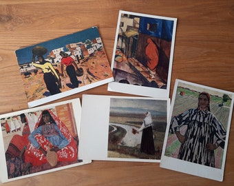 Lot de 5 femmes orientales sur cartes postales anciennes - Reproductions de peintures d'artistes soviétiques et européens des années 60-80 - Burqa - Ville orientale