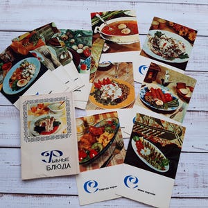Platos de pescado en postales antiguas (15 piezas) - Cocina tradicional letona