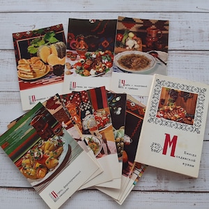 Postales antiguas con muchas recetas de la cocina tradicional moldava, juego de 15 piezas