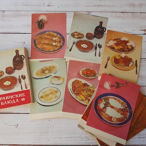 Vintage postcards with a lot of recipes of Ukrainian traditional cuisine set of 26 pcs