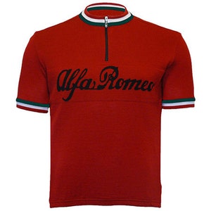 Red Alfa Romeo merino wool cycling jersey